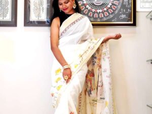 Hand Painted Kerala Kasavu Saree
